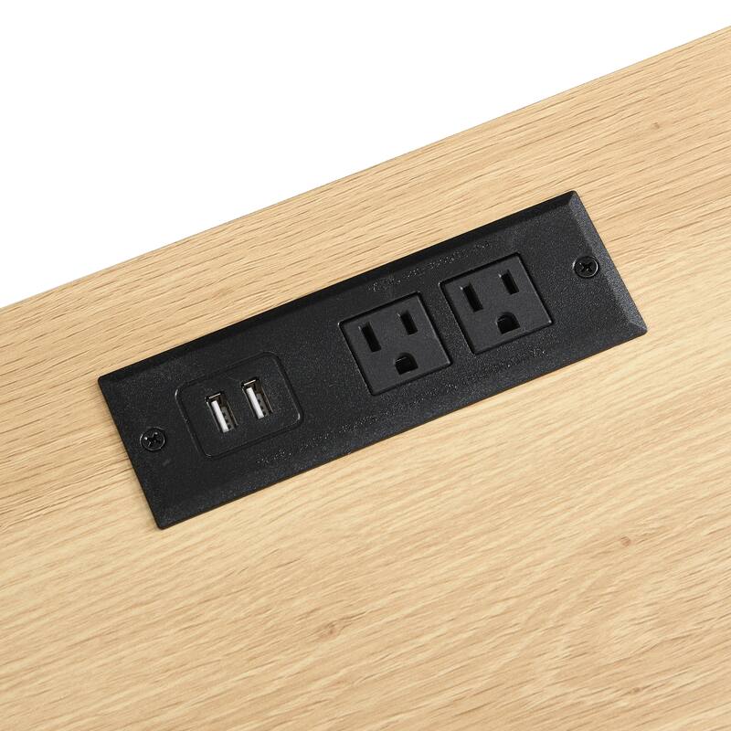 Modern Bedside Table Nightstand with Charging Station, Natural Storage Drawer Side Table Corner Table