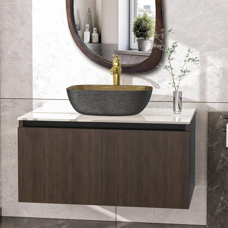 32/40/48 inch Bathroom Vanity with Sink Floating Ceramic Basin Cabinet