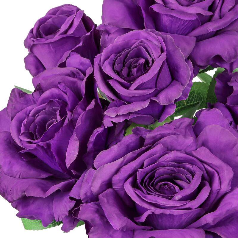 Set of 2 Purple Artificial Grand Rose Flower Stem Bush Bouquet 22in - 22" L x 12" W x 12" DP