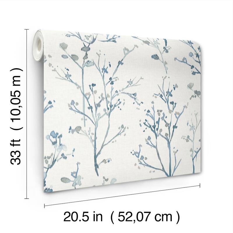 A-Street Prints Silverling Blue Budding Branches Wallpaper