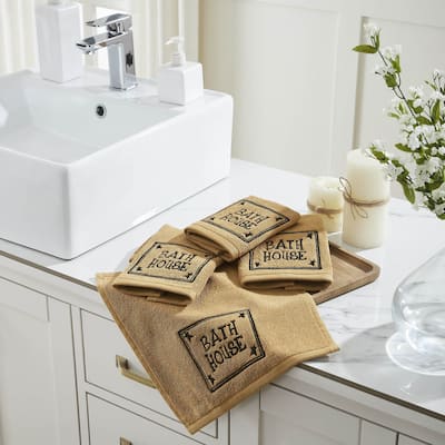 Bath House Prim Stars Tan Washcloth Set of 4 12x12