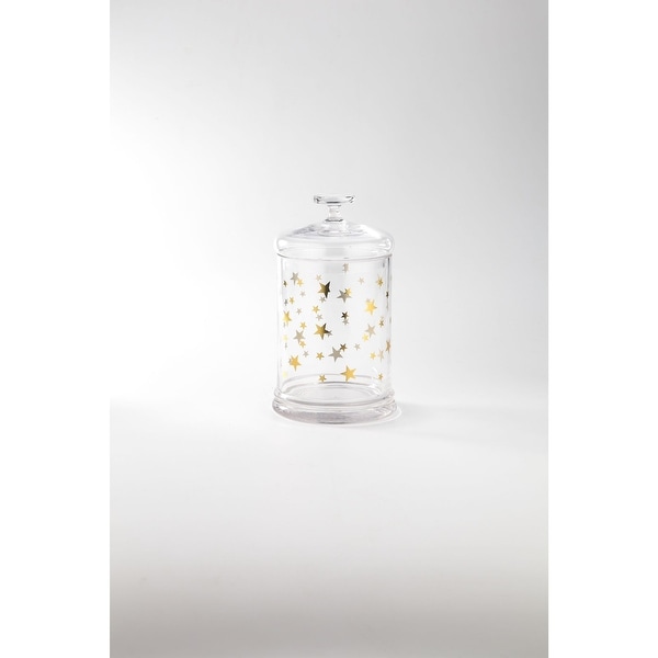 9.5" Clear and Gold Star Printed Glass Jar with Lid - N/A
