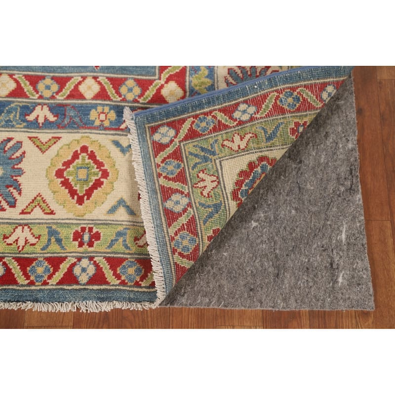 Blue Traditional / Geometric Kazak Area Rug Handmade Wool Carpet - 5'11" x 9'5"