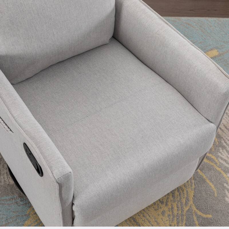 Cotton Linen Fabric Swivel Rocking Chair With Adjustment Backrest Footrest and Samll Pocket