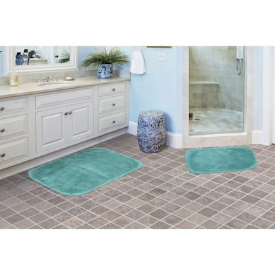Finest Luxury Washable Nylon Shag Bath Rug, or Set in Sea Foam