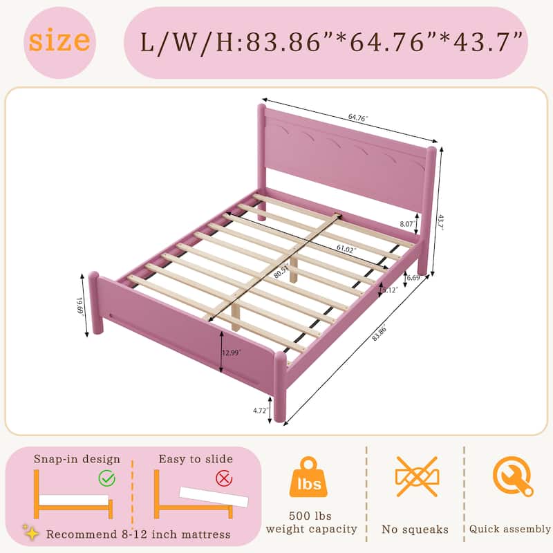 Wood Platform Bed Frame with Headboard and Wooden Slat Support