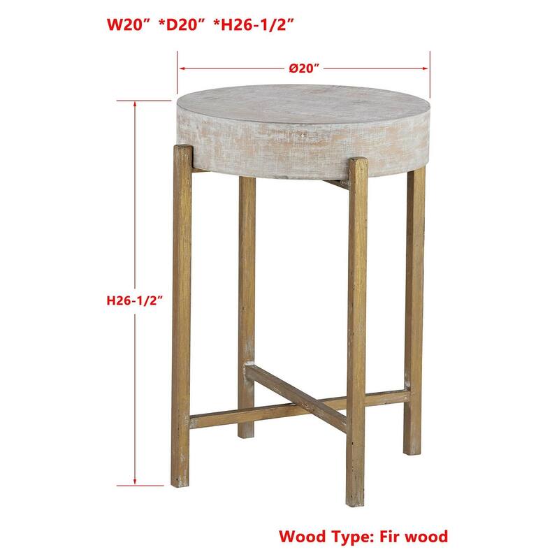 Collin Wood Accent End Table, White-washed