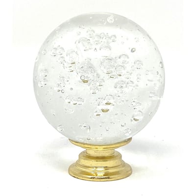 Clear Bubble Crystal Glass 1.5", Round Knobs, Gold Base - Set of 6