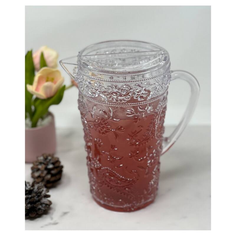 Water Pitcher with Lid, Paisley Unbreakable Plastic Pitcher