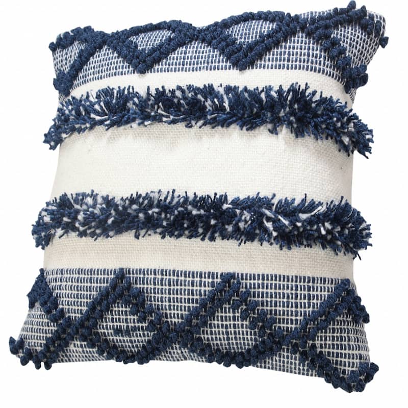 HomeRoots 20" X 20" Navy Blue And White Polyester Coastal Zippered Pillow