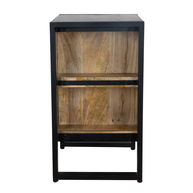 Mango Wood and Metal Storage Cabinet, 32" Industrial Accent Cabinet