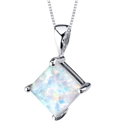 14k White Gold Gold Princess Cut Created Opal Pendant