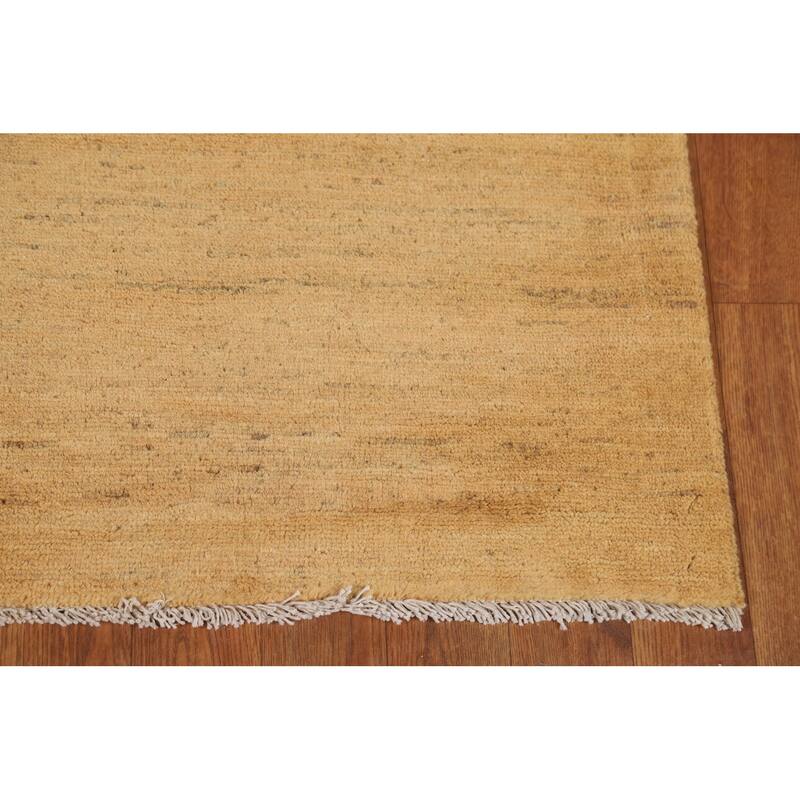 Modern Gabbeh Oriental Foyer Rug Hand-Knotted Yellow Wool Carpet - 3'3"x 4'11"