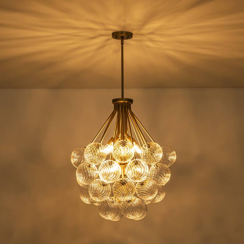 12-Light Mid-Century Modern Gold Sputnik Textured Glass Globe Bubble Chandelier for Dining Room - 25.5 in. W x 27.5 in. H
