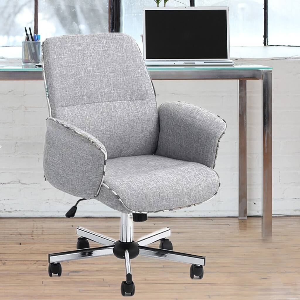 Mid-Back Office Chair, Fabric Upholstered Desk Chair, Grey