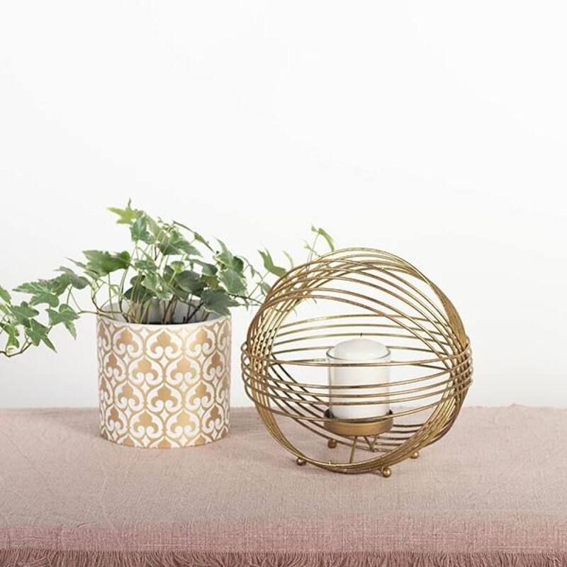 Gold Metal Sphere Tea Light Candle Holder
