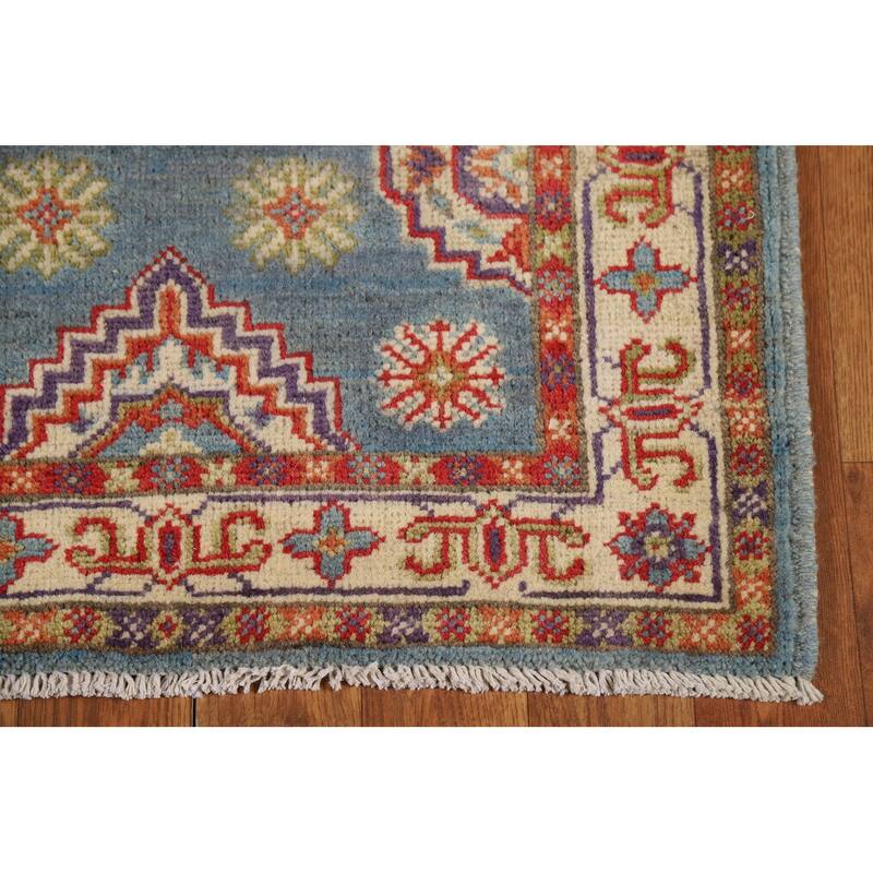 Light Blue Kazak Foyer Rug Hand-Knotted Wool Carpet - 2'0" x 3'0"