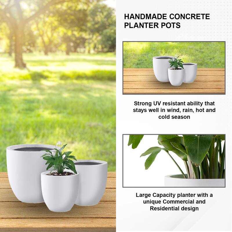 Kante Large Concrete Round Planters (Set of 3), Outdoor/Indoor, Modern, Lightweight, Weather Resistant (Slate Gray)