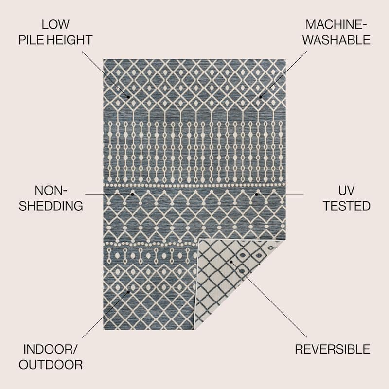 JONATHAN Y Reversible Arielle Modern Geometric Moroccan Machine-Washable Navy/Cream Indoor/Outdoor Area Rug