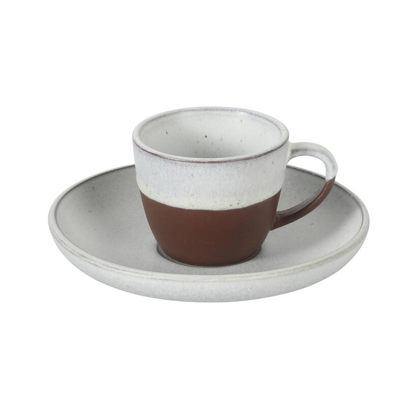 Gibson Elite William Crest 8 Piece Cup & Saucer -3.5oz Espresso Cups, 5.5" Saucers Reactive Stoneware Set