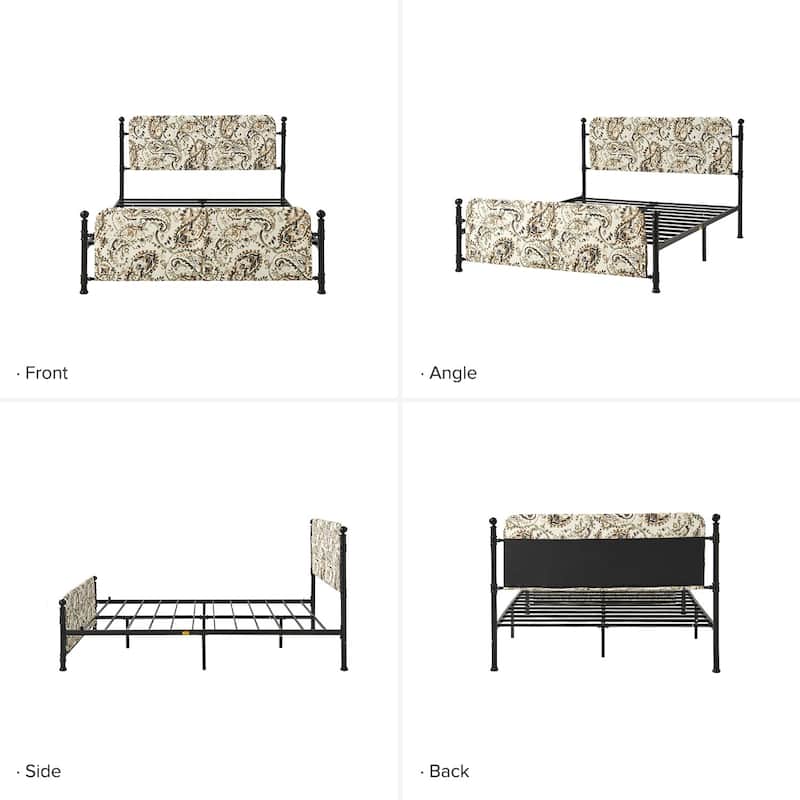 Diana Transitional 62" Floral Upholstered Platform Metal Bed Frame with Washable Slipcover by HULALA HOME