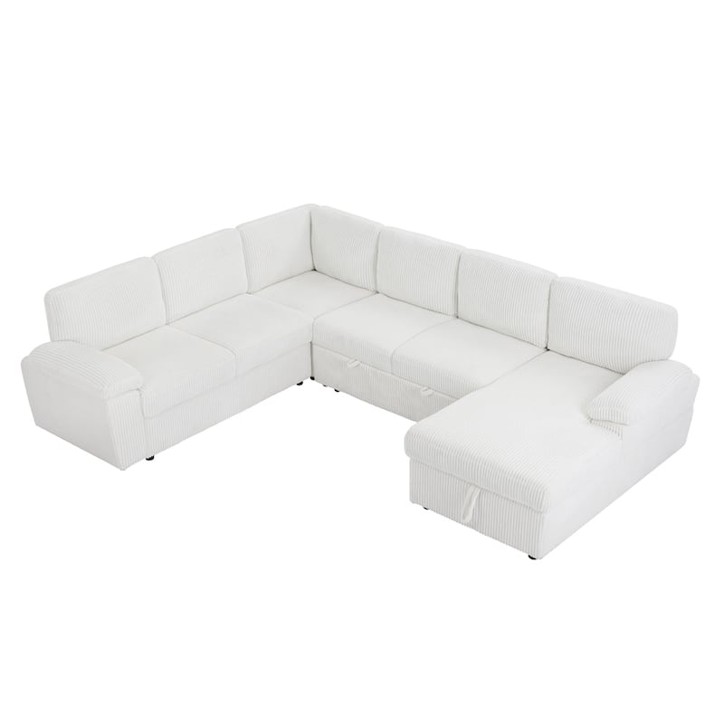Oversized Modular Corduroy Upholstered Storage Sectional Sofa