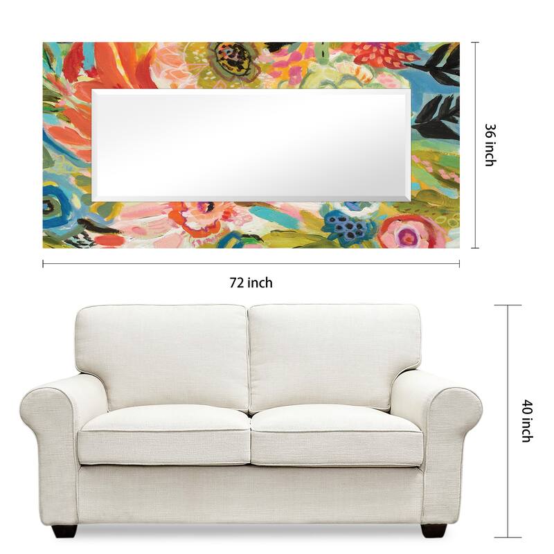 "Secret Garden Floral III" 72"x36" Rectangular Beveled Leaner Mirror on Free Floating Reverse Printed Tempered Art Glass