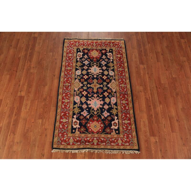 Navy Blue Oushak Indian Foyer Rug Handmade Wool Carpet - 3'0"x 5'3"
