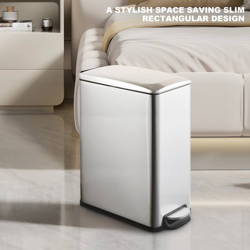 Innovaze 2.6 Gal./10 Liter Slim Stainless Steel Step-on Trash Can for Bathroom and Office