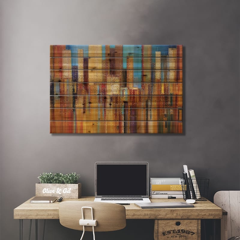Urban Empire Print On Wood by Ekaterina Ermilkina - Multi-Color