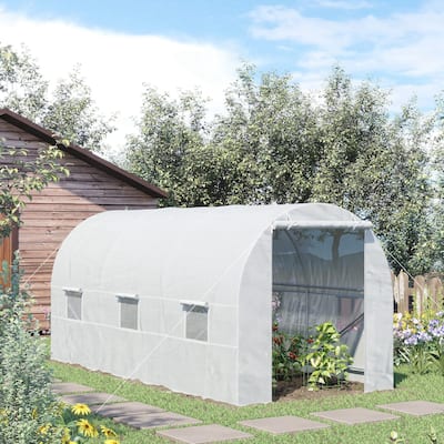 Outsunny 15x7x7ft Walk-in Tunnel Greenhouse Portable Garden Plant Growing House with Door and Ventilation Window White