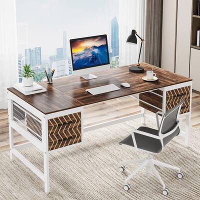 Modern Executive Desk, 63 Inches Computer Desk with 4 Storage Drawers