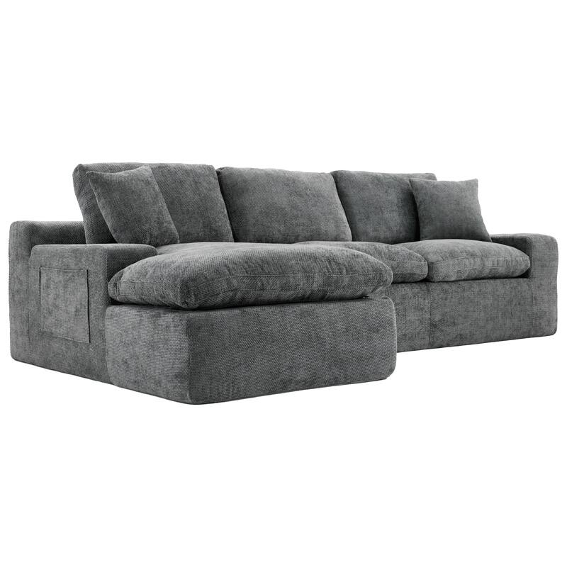 L-Shape Cloud Sectional Sofa with Chaise, Chenille Modular Boneless Upholstered Couche, Full-Compressed Sofa with Side Pockets