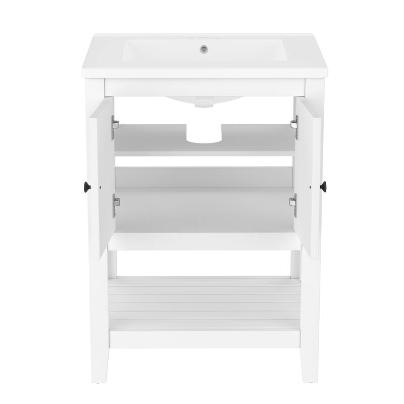 Bathroom Vanity Floor Storage Cabinet with Drop-In Sink and Open Shelf