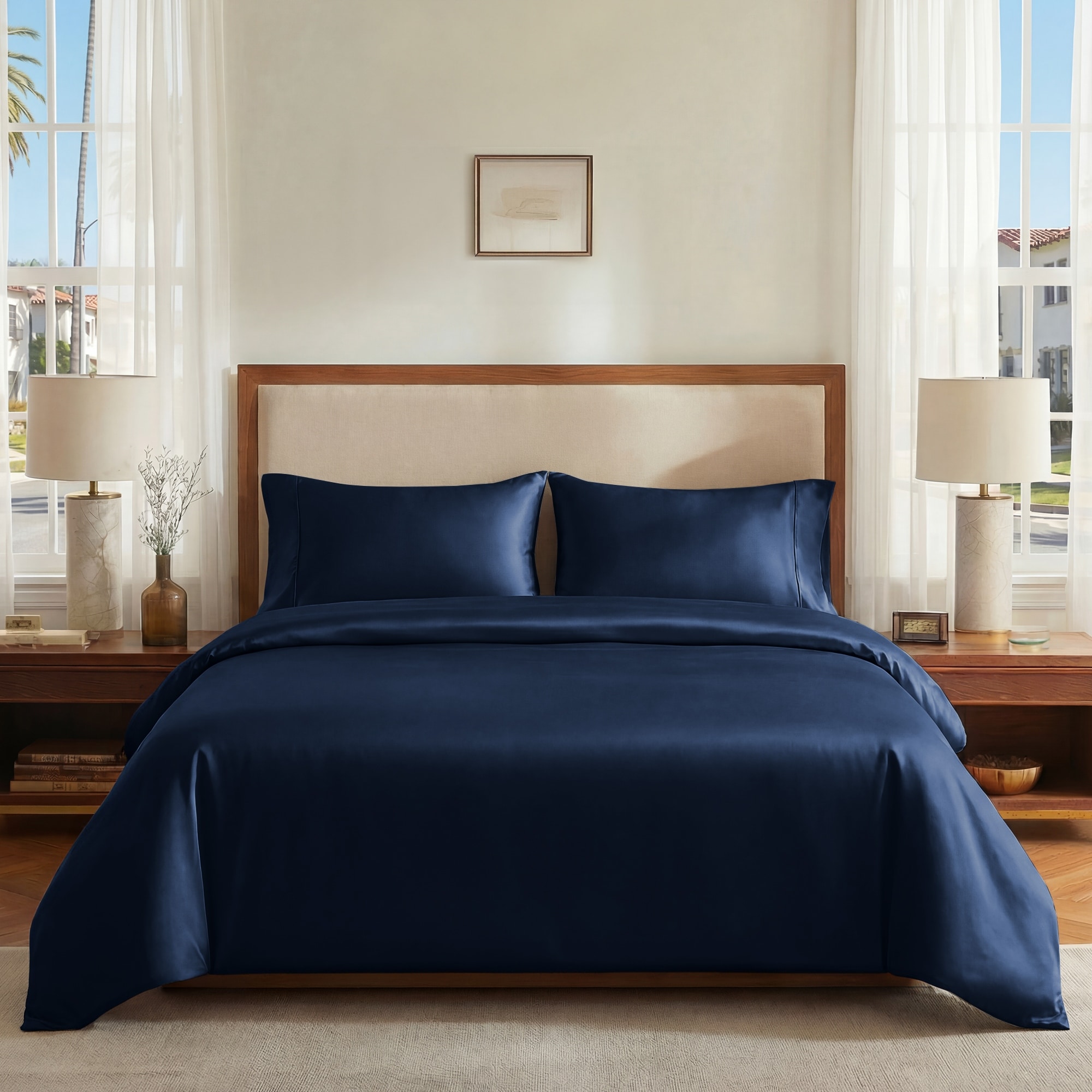 Deconovo Bamboo Fiber Satin Duvet Cover Bed Sheet Set