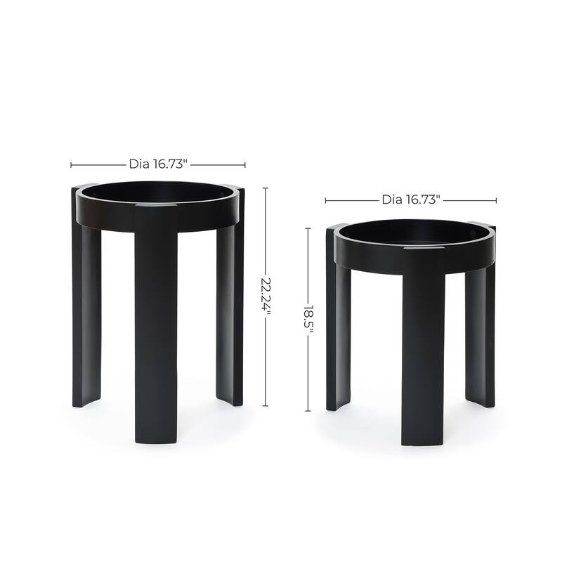 Black Nesting Side Tables Set of 2, Round MDF End Tables for Living Room