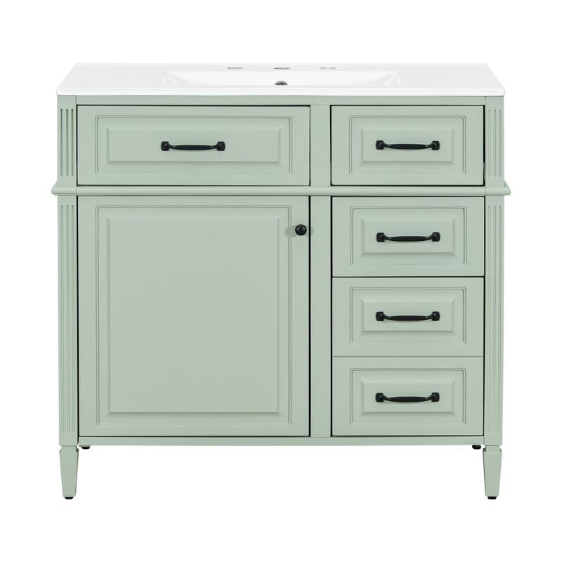 Freestanding 36 Inch Bathroom Vanity Cabinet with Ceramic Sink (Faucet Not Included)