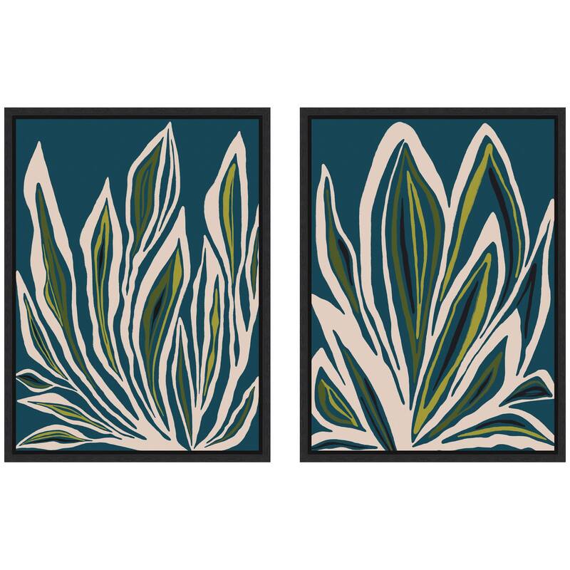 Kate and Laurel Sylvie Blue Flora 1 and 2 Framed Canvas Art Set by Alicia Bock