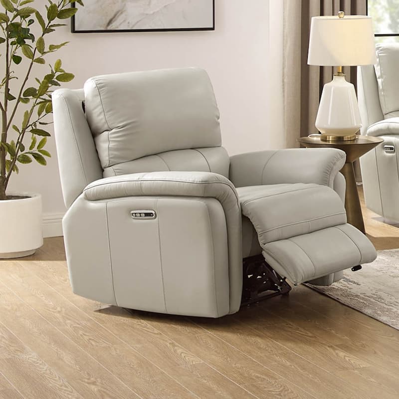 Hydeline Erindale Zero Gravity Power Recline and Headrest Top Grain Leather Recliner - Vanilla White