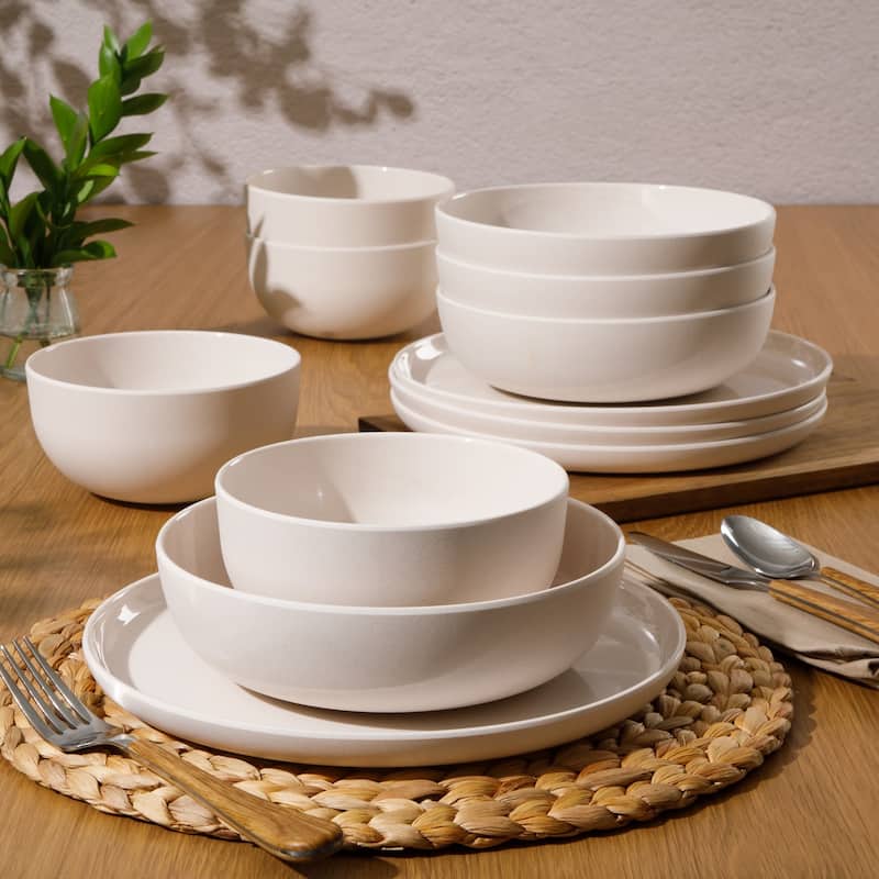 Gibson Home Candy Skies 12 Piece Unbreakable Wheat Straw Melamine Plates and Bowls Dinnerware Set