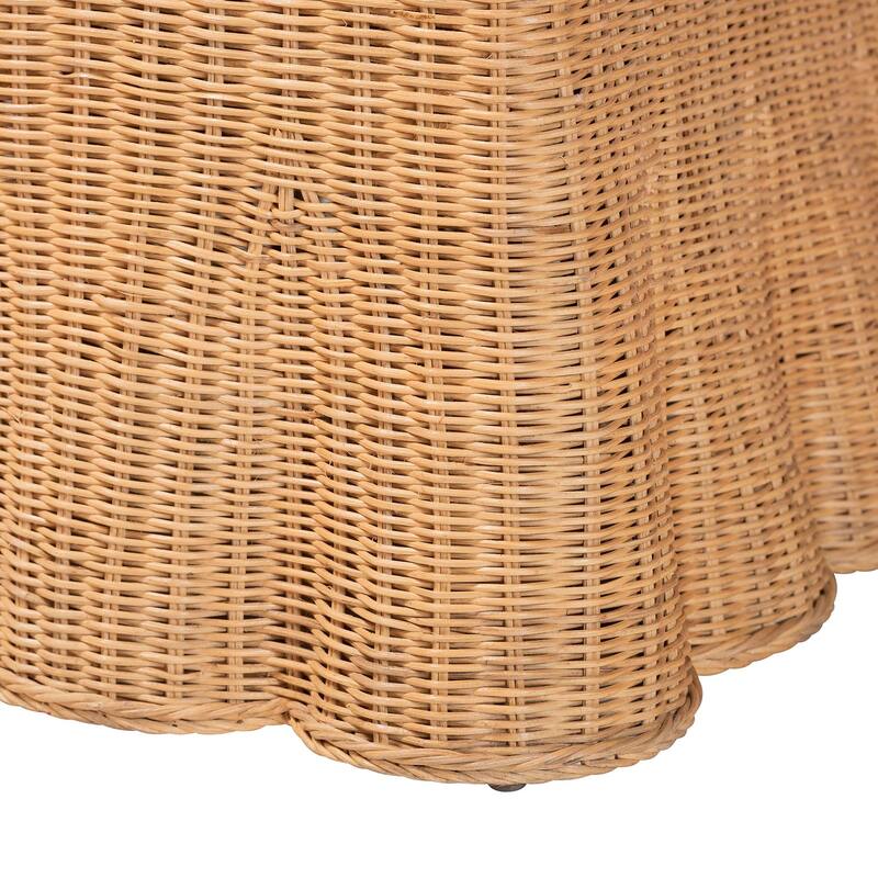 Maya Natural Rattan Accent Chair - Hand Woven Wicker Dining Chair with Scalloped Skirt and Cushion, Coastal Boho Style Seating