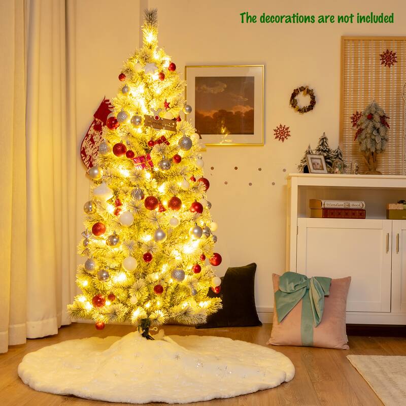 Gymax 5/6/7.5/8 ft Pre-lit Snow Flocked Artificial Christmas Tree w/
