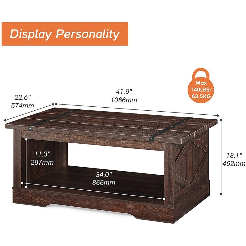 WAMPAT Rustic Coffee Table with Drawer and Storage