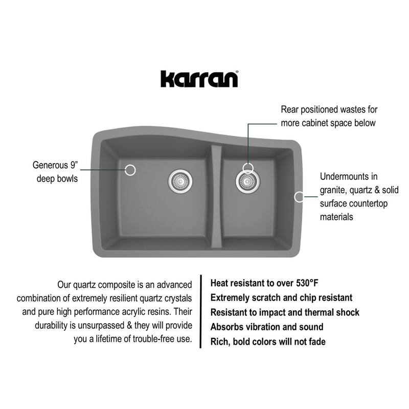 Karran Undermount Quartz 60/40 Double Bowl Kitchen Sink
