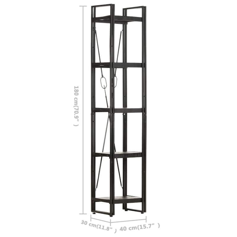 vidaXL 5-Tier Bookcase Black 15.7"x11.8"x70.9" Solid Mango Wood