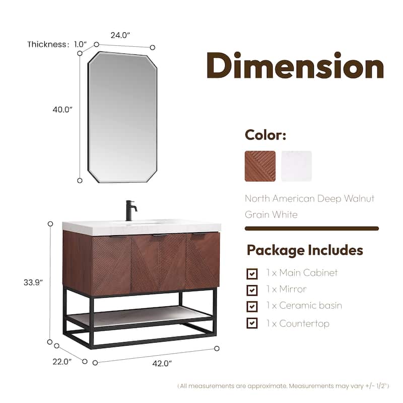 Mahon Single Bath Vanity with Composite Stone Top and Mirror