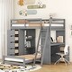 preview thumbnail 2 of 7, Twin over Twin Bunk Bed with LED Light and USB Ports, Storage Shelves and Drawers, Gray