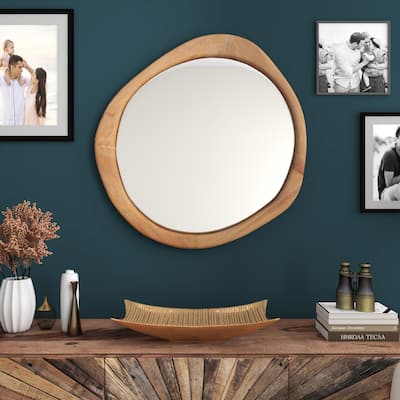 Sabine 32" Round Wood Wall Mirror - 31" x 1.5" x 32"