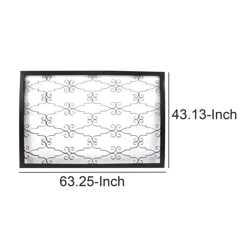 Rectangular Metal Frame Wall Decor with Curved Design Accents, Black