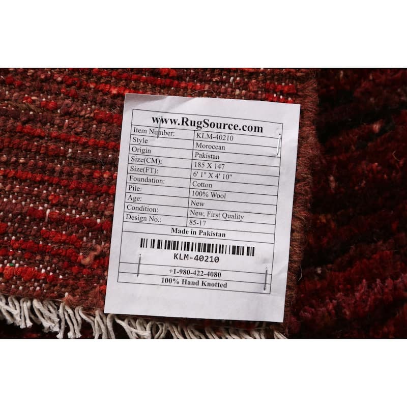 Geometric Red Moroccan Oriental Rug Handmade Wool Carpet - 4'10" x 6'1"